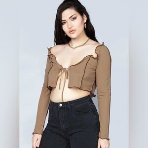 NWT Princess Polly Brown Tie Front Top, size 4